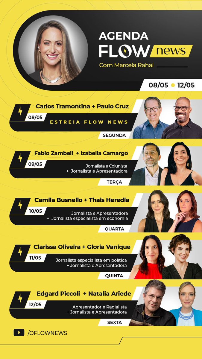 marcelamrahal's tweet image. Se liga nos convidados desta semana do @oflownews, que eu vou ter a honra de comandar a partir de hoje às 18h30💜 Aqui o link: youtube.com/@oflownews #flownews