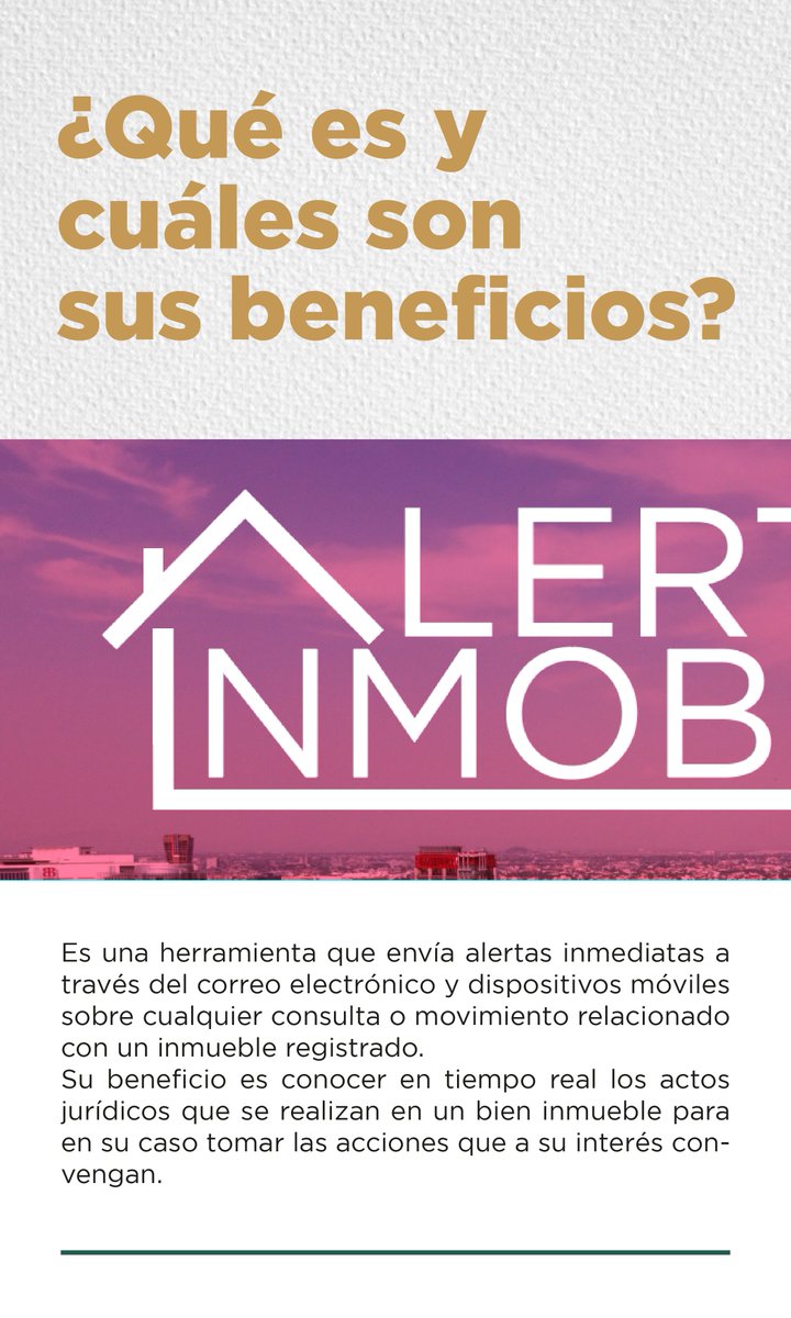 RPPyC_CDMX's tweet photo. 📢La #AlertaInmobiliaria es un servicio con el cual, recibirá avisos inmediatos sobre cualquier tipo de movimiento que se lleve a cabo sobre el folio de su inmueble que desee registrar.   
📷Da click en las imágenes para mayor información https://t.co/dc25lVQesK