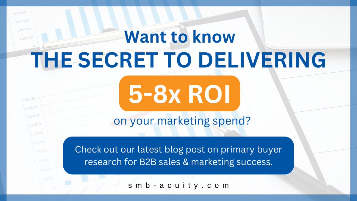 Want to know the secret to deliver 5-8x ROI on your marketing spend? 💸 Check out our latest blog post on primary buyer research for B2B sales &amp; marketing success! 📈 #B2BInsights #SalesGrowth #MarketingROI smb-acuity.com/unlocking-b2b-…