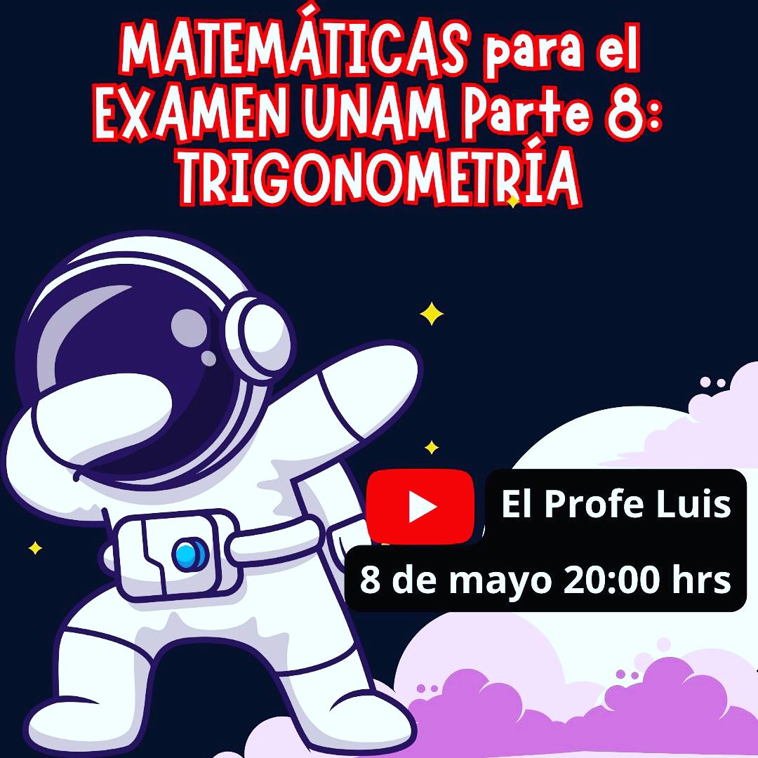✅ Hoy continuaremos con la OCTAVA parte del Mini CURSO DE MATEMÁTICAS PARA EL EXAMEN DE ADMISIÓN A LA UNAM 😎
En esta ocasión veremos todo lo que necesitas saber sobre TRIGONOMETRÍA para que apruebes tu EXAMEN DE SELECCIÓN 🙌🏻
Activa el recordatorio 👇🏻👇🏻
youtube.com/live/yBUKZ9MtS…