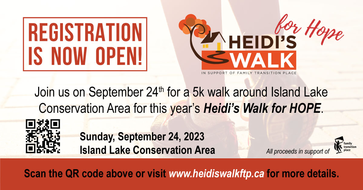 ftplace's tweet photo. Registration is now open for #HeidisWalkforHope, which will take place at #IslandLakeConservationArea on Sunday, September 24. Your participation will support FTP's emergency shelter, counselling services and education programs.
https://t.co/wJjy062Rz3
#supportFTP #walktoendVAW https://t.co/VOsubPqHnS
