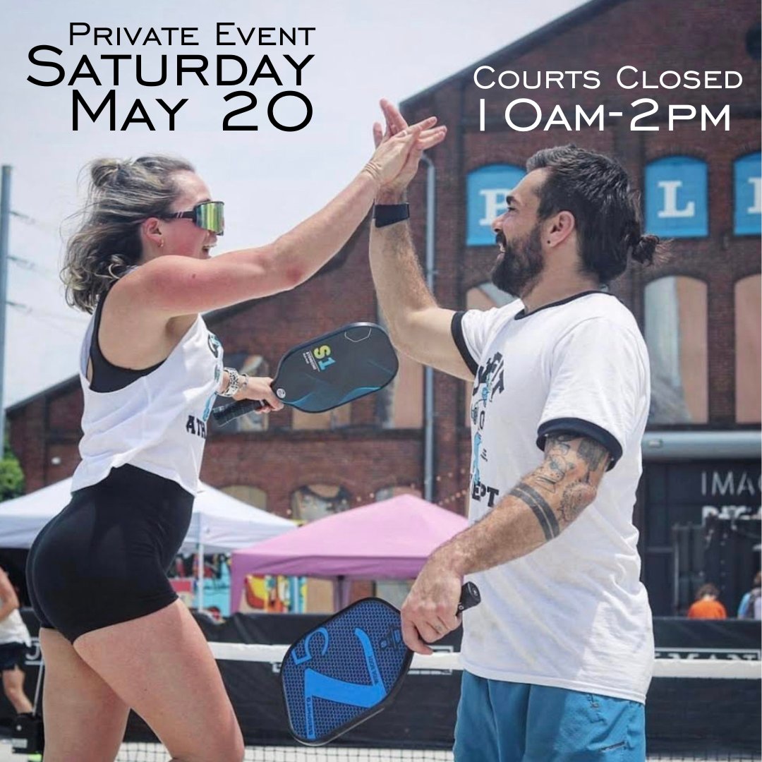 Pickleball courts will be closed until 2PM for a private event Saturday, May 20. Interested in renting the courts? Email events@atomicent.com #PullmanYards