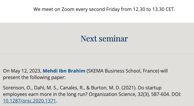 gderasse's tweet photo. 📢 #REGIS is moving to 🇫🇷 with Mehdi Ibn Brahim @SKEMA_BS presenting @OSorenson, @DahlEOB, @CanalesRo &amp; @mdianeburton @OrganizationSci paper "Do #startup employees earn more in the long run?"

🗓️ Friday, May 12 at 12.30 CEST

➡️ https://t.co/N1AP8YfeKh https://t.co/PUBRGo62UI