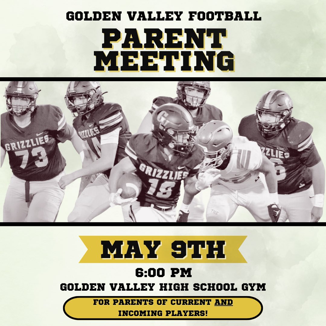 Please join us for our annual parent meeting! This is a VERY important meeting about our program and the upcoming season! We will meet in the gym at 6:00 PM. Parents of current and future players are invited. See you then! #gvgrizzlyfam