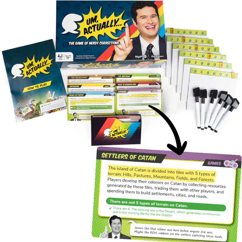 Wiggles3DGames's tweet photo. #UmActuallyGame is the trivia game for those who love all things #GeekCulture, but with a twist! the facts you'll hear read out loud will SOUND correct, but really there's something not QUITE right. chime in with "um, actually..." and show off your pedantic knowledge to win!