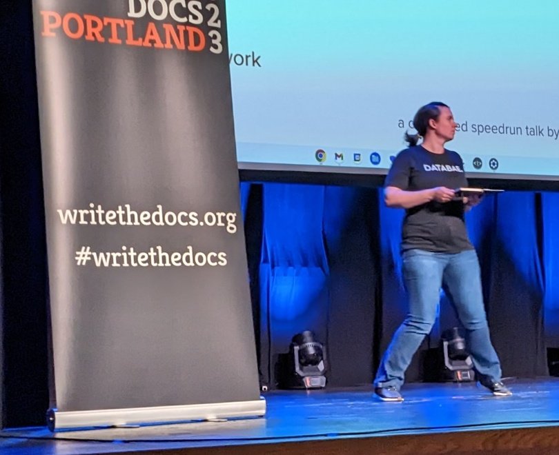 ALadyJewel's tweet image. oh my gosh what a great set of lightning talks at #WriteTheDocs today! (And not just because I kicked it off!)

(thanks @ZelWms for the awkward 30-second earnings 😅)