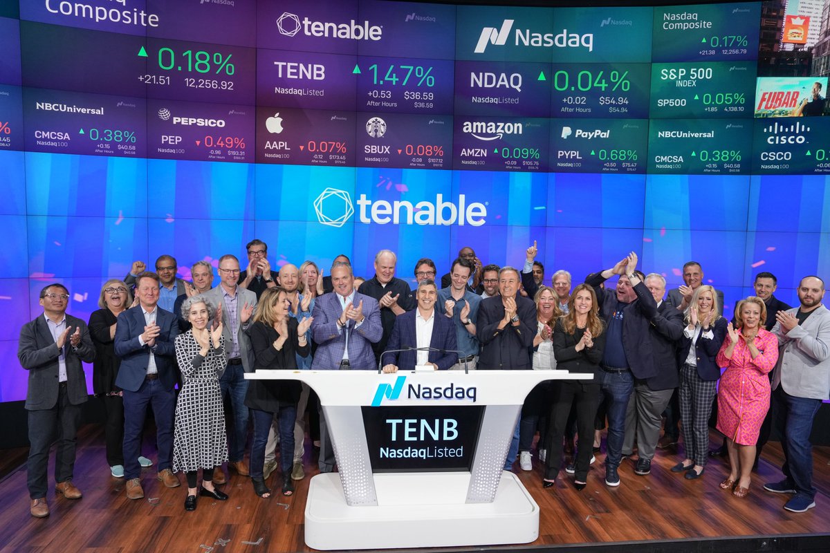 NasdaqExchange's tweet photo. Welcoming @TenableSecurity, the Exposure Management company, to MarketSite in celebration of 5️⃣ years #NasdaqListed. 🛎️

The $TENB platform approach to preventive cybersecurity enables organizations to easily translate technical asset, vulnerability and threat data into business insights and actionable intelligence.