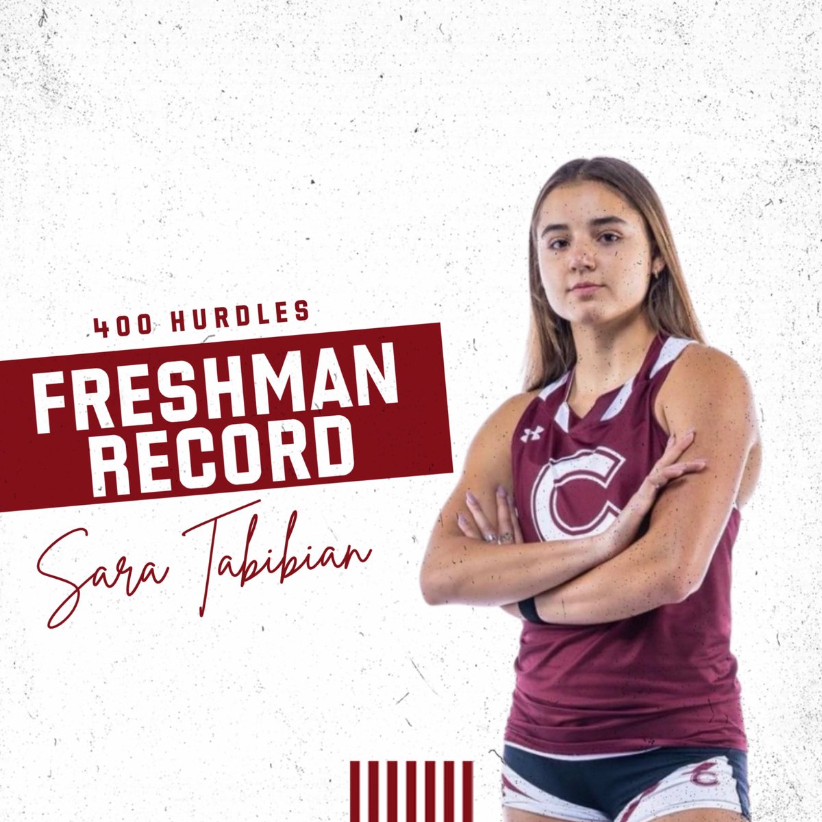 🚨NEW RECORD ALERT🚨 

Sara Tabibian (Lafayette, CA) set a freshman record in the 400 hurdles (63.43) on Saturday at the Patriot League Championships. Her mark ranks No. 2 all-time in the @colgatexctf record book!