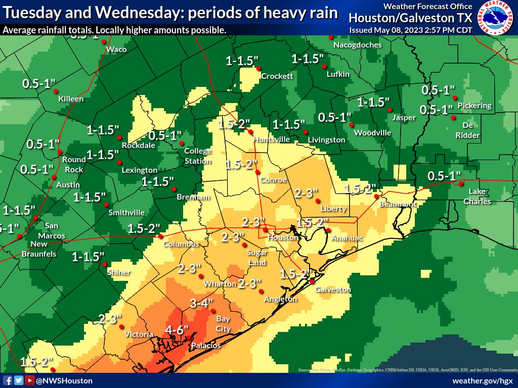 NWS Houston on Twitter "Forecast rainfall amounts Tuesday and