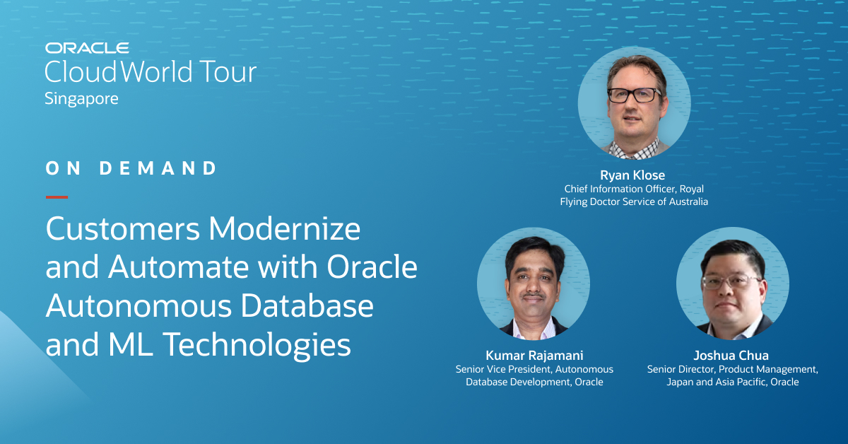 ShayneLibby's tweet image. OracleCloud: Get the latest insights on how your business can become more competitive with the latest Database and embedded ML/AI technology. Watch now: social.ora.cl/6016Ob7fG
#OCW #CloudWorld