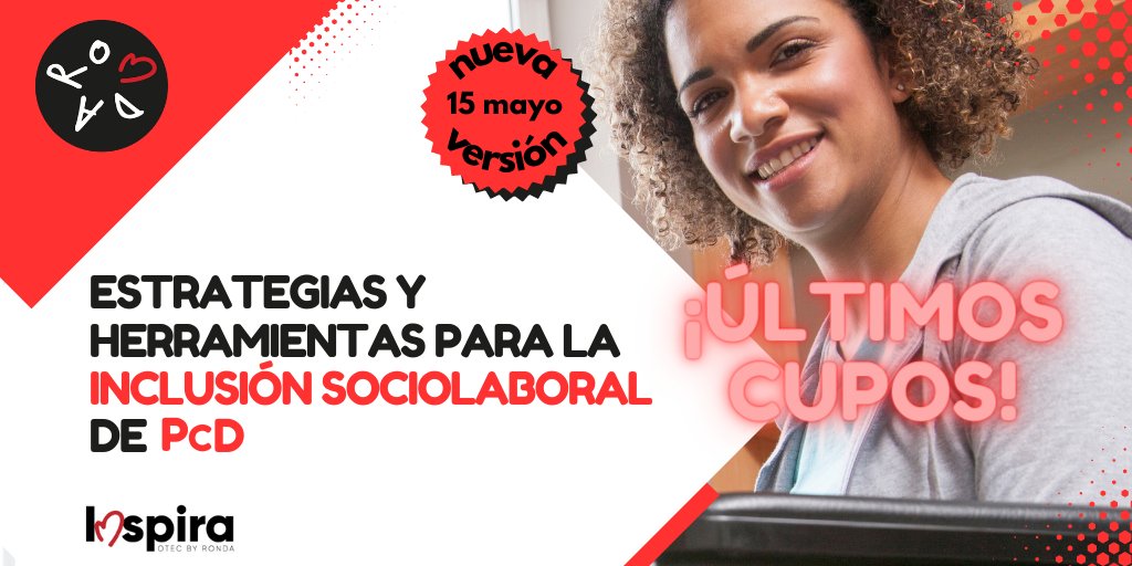 RondaPeru's tweet photo. 🚨¡Últimos cupos! ¡No te quedes fuera! 📷  15 de mayo:nueva versión de la #capacitación "Estrategias y Herramientas para la Inclusión sociolaboral de PcD"Basado en el Perfil de Gestor/a de Inclusión laboral levantado por @chilevalora #inclusionlaboral #chilevalora #pcd https://t.co/Z9BWdAJH6g