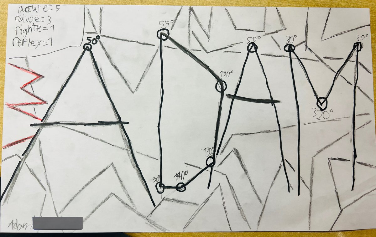 MsBurriOCSB's tweet photo. Getting creative with protractors to measure and construct angles in our names up to 180°! 📐  #OcsbMath @StLeonardOCSB https://t.co/VUd79zO2gh