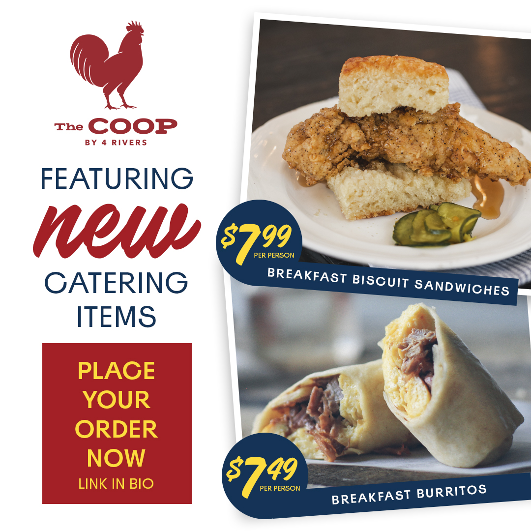 Need to feed your whole flock? Well, The COOP has you taken care of. Our catering menu now has NEW handhelds including Breakfast Biscuits and Breakfast Burritos. 

Order yours here: bit.ly/3nD6b1Z