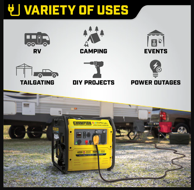 Generator_Mart's tweet photo. How would you use the extra power? Tap https://t.co/tTWSQTvTRf to see more about the dual fuel @ChampionPowerEQ 4250W.
#Champion #Power #Camping #Tailgating #EmergencyUse https://t.co/jYqlSAXzwa