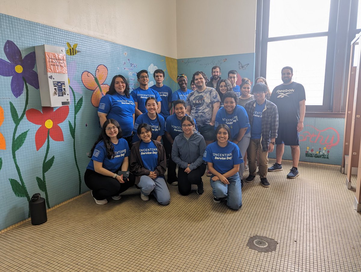 ElementaryNixon's tweet photo. Wow! Thank you @DePaulU Egan office for connecting us with the Vincentian Service Day! Our students LOVE the new decor in their bathrooms! https://t.co/6nWDwja2OV