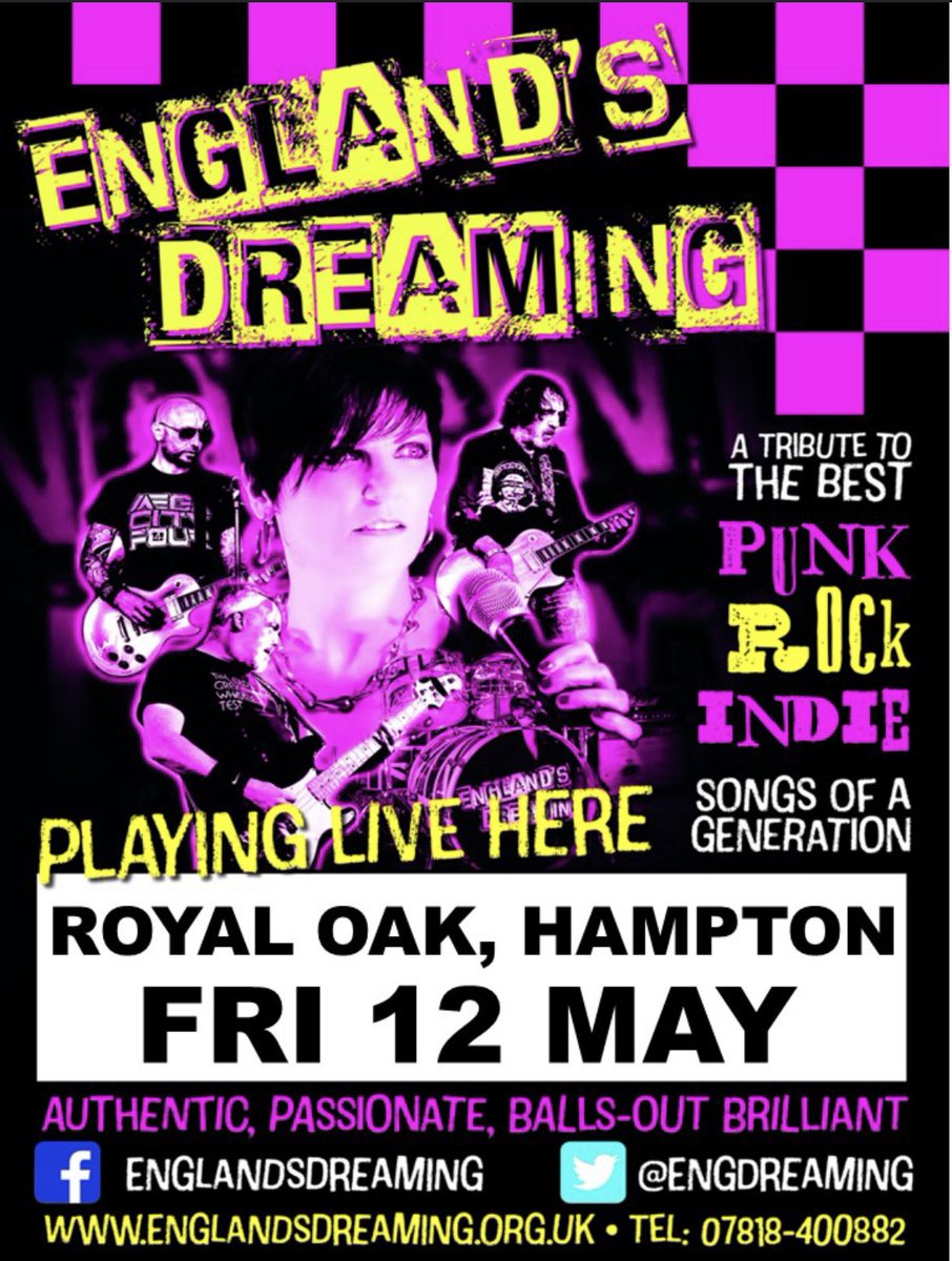 EngDreaming's tweet photo. This coming Fri 12 May we are playing live at The Royal Oak in Hampton. We’ve been playing her for many years and it’s always a fun gig. Punk, ska and new wave. https://t.co/2nTnAMp6SB