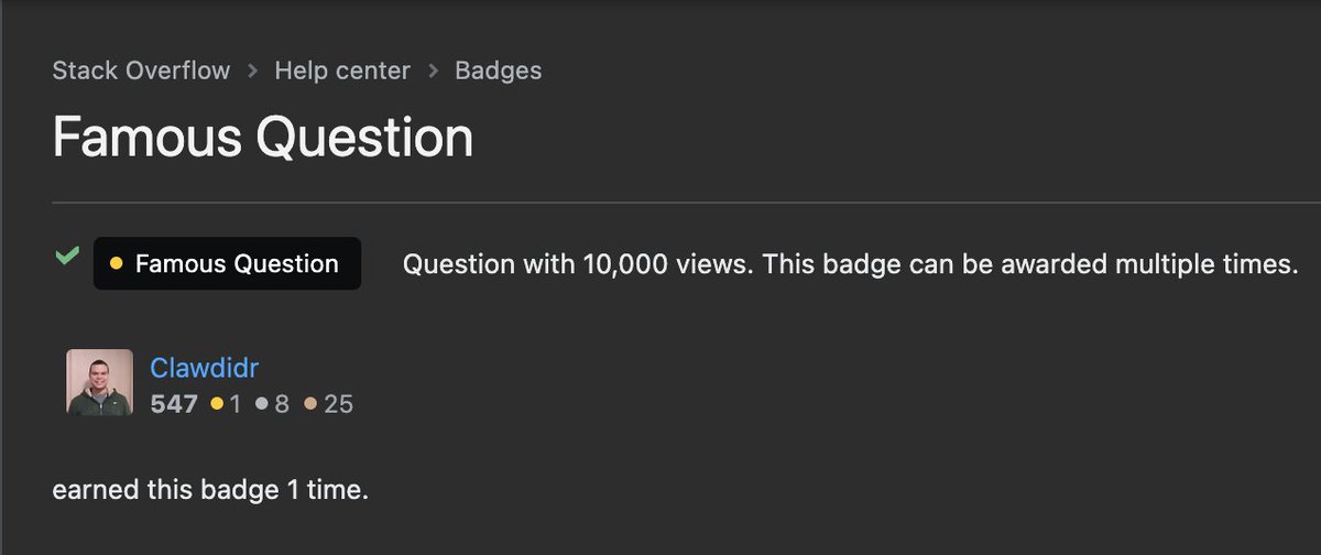 Clawdidr's tweet photo. 1ra medalla de oro en StackOverflow (: https://t.co/BV9Cao256z