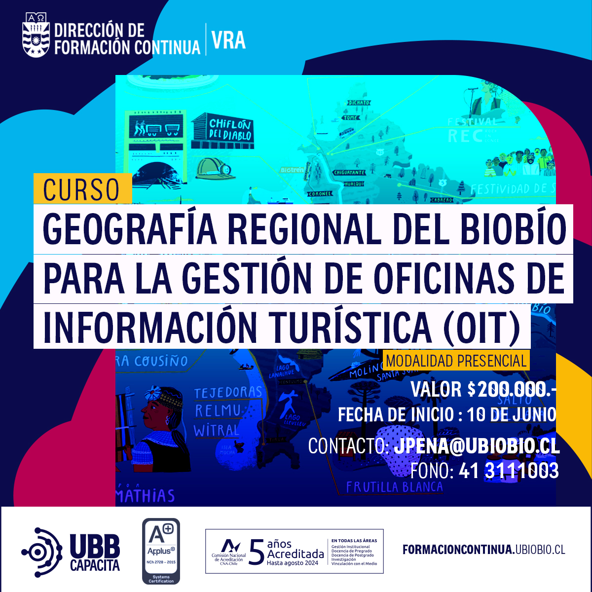 ubbcapacita's tweet photo. Modalidad Presencial
Más info: https://t.co/ge0NegapsV
Preinscripción: https://t.co/xAEHTbTMgx
Fecha de inicio: 10 de junio
Contacto : jpena@ubiobio.cl
#turismo #tome #concepcion #chigte #hualqui #penco #biobio #chillan #sanpedrodelapaz #thno #oit #chile #cabrero #yumbel #ubb https://t.co/bwi1oQh8MD