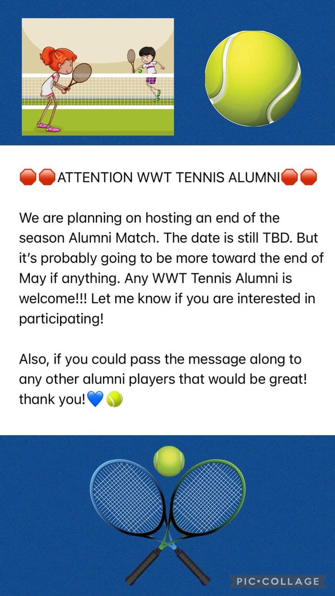 ashfab52's tweet photo. 🛑🛑CALLING ALL WWT TENNIS ALUMNI🛑🛑 https://t.co/1xWXH0eeOr