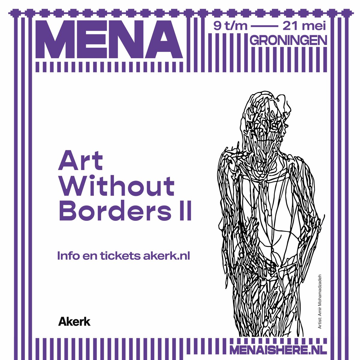 Vanaf deze week vormt Groningen het decor voor het tiendaagse stadsprogramma #MENAishere, waarin kunst en cultuur uit het Midden-Oosten en Noord-Afrika, centraal staat. In de <a href="/Akerk_nl/">Akerk</a>  kun je kijken naar tekenkunst uit Iran en installatie Post +963. Akerk.nl