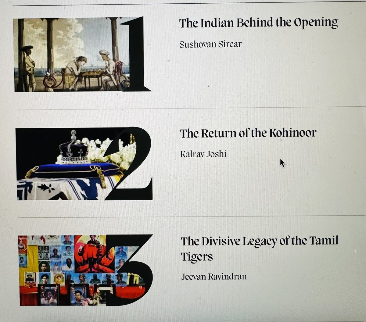If you’re interested in #SouthAsian stories, please head to newlinesmag.com. Our top three stories right now are all from the region and on diverse topics — chess, history and colonialism and war and conflict.