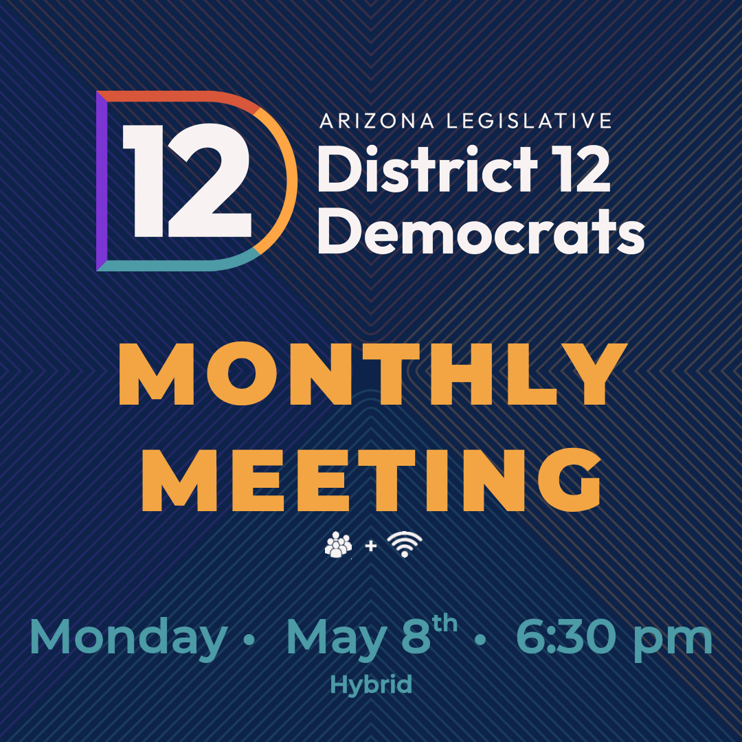 azld12dems's tweet image. Tonight at 6:30 join us at our May meeting. In person at @lcdprogram in Ahwatukee, on Zoom if you register at tinyurl.com/ld12demsmtg. 🌊🌊🌊 
#ld12dems2024 #keepingitblue💙 #azld12blue #ld12badabingraffle