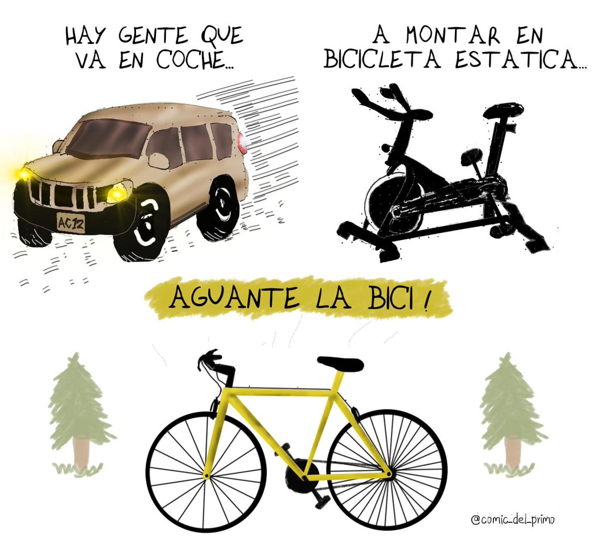 Daniel_isizas's tweet image. Hay #Gente que va en #coche a montar en #Bicicletaestatica #Aguantelabici #comic #comicdelprimo #bicicleta #deporte #rutina #mediodetransporte