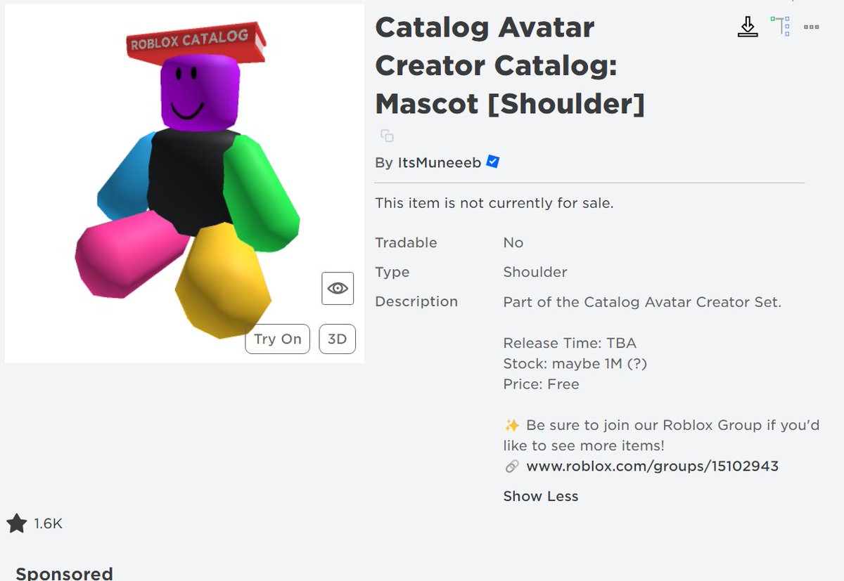 SUMMERBOT on Twitter "FREE UGC THE CATALOG AVATAR CREATOR CATALOG