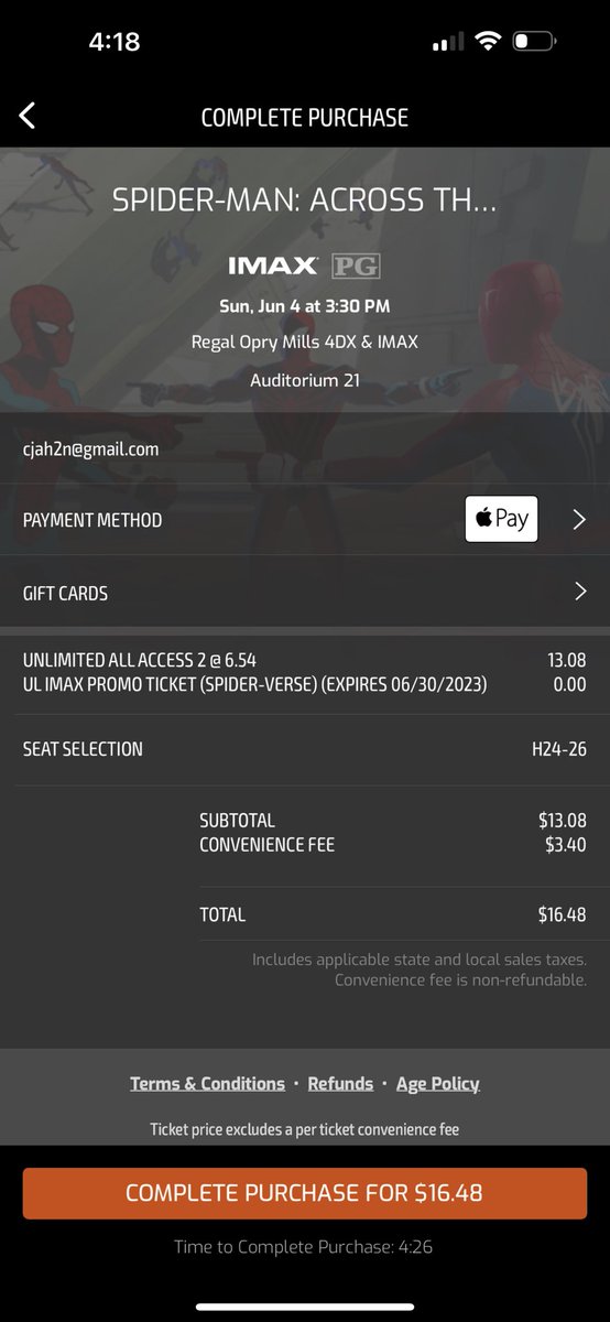 TenBuffalo's tweet photo. @RegalMovies @521studies The promo code ticket does not work as intended. It gives you a free ticket, but doesn’t give you a discount. See picture. https://t.co/oA7lmPbX7R