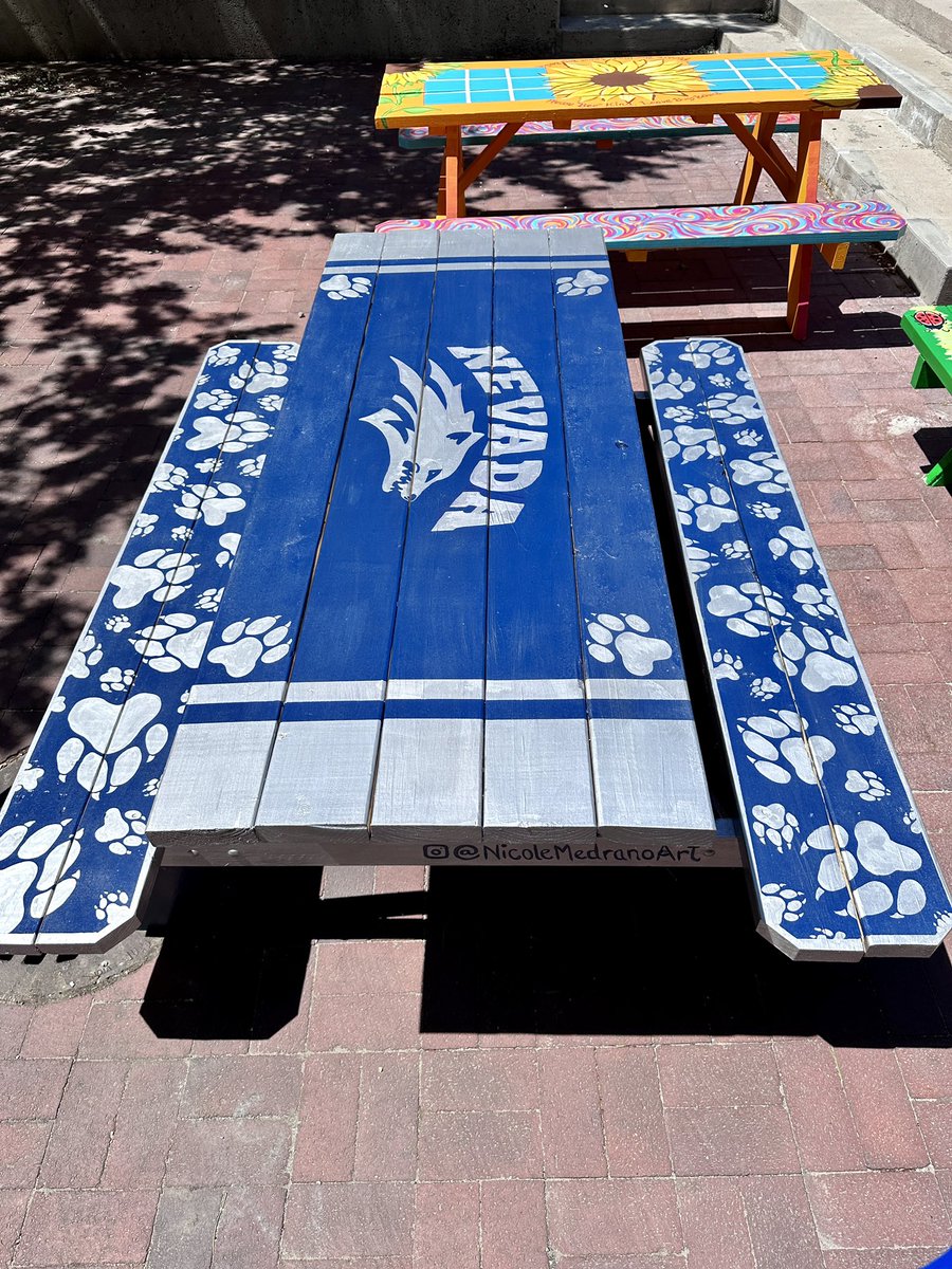 downtown_reno's tweet photo. Putting the finishing touches on some of our seating for our first Downtown Tuesdays event tomorrow! Painted by the talented Nicole Medrano. 

Join us tomorrow, May 9, and the second Tuesday of each month, from 5-9 pm at Partnership Plaza located at 40 E. 4th Street for live music, food / drink / desert trucks and yard games. Free parking at The Row and the Arch Lot (off Virginia St. between Plaza and 4th.) 

Bite Me Food Truck Nv
Bone Appetit Bar-b-Que Grill
Kona Ice of South Reno
Battle Born Beer
Flutes on Tap

Artist:
Rachel McElhiney 

Sponsored by:
Pacific Development