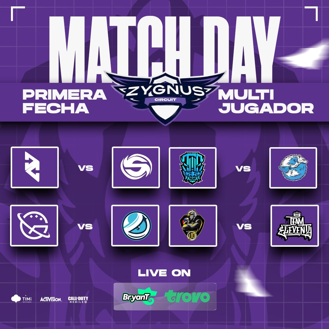 Zygnus E-Sports (@zygnus_) on Twitter photo Hoy arraaaancamos con la edición 20 de la Zygnus Circuit 💫
Cuatro enfrentamientos entre los mejores equipos actuales ¡No te lo pierdas! 🔥
¡Te esperamos!
📺 trovo.live/s/BryanT/
🕦 6:00 pm 🇲🇽 / 8:00 pm 🇺🇲
¡Solo por Trovo Live! 🔥
📌 Gracias a:
<a href="/trovolive/">Trovo Live</a> , @trovolatam Hoy arraaaancamos con la edición 20 de la Zygnus Circuit 💫
Cuatro enfrentamientos entre los mejores equipos actuales ¡No te lo pierdas! 🔥
¡Te esperamos!
📺 trovo.live/s/BryanT/
🕦 6:00 pm 🇲🇽 / 8:00 pm 🇺🇲
¡Solo por Trovo Live! 🔥
📌 Gracias a:
<a href="/trovolive/">Trovo Live</a> , @trovolatam
