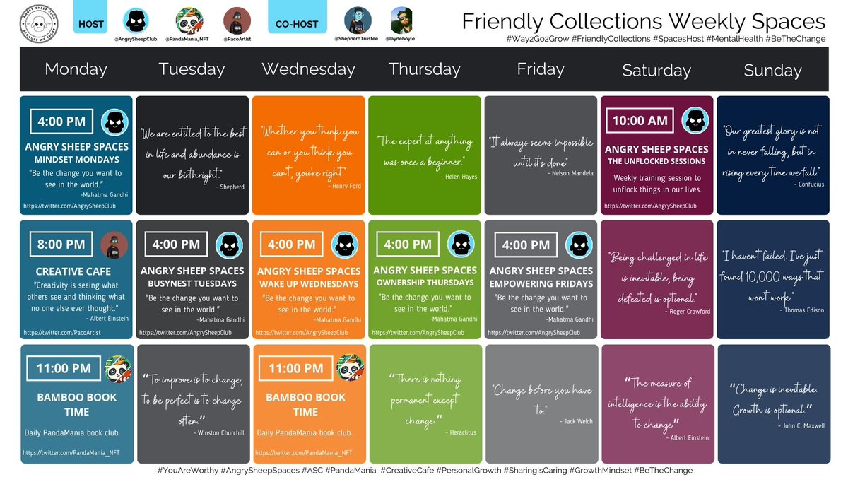 PositiveSumSoci's tweet photo. Weekly Schedule for Angry Sheep Spaces Woot-Woot 🥳 https://t.co/RBMOeQdGoK