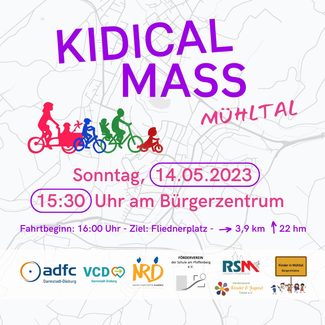 Nach der  #KidicalMass letzten Sonntag in #Darmstadt geht es nächsten Sonntag in #Mühltal rund. Einfach mal entspannt Rad fahren. Kommt vorbei.
<a href="/KinderaufsRad/">Kidical Mass - Kinder aufs Rad</a> <a href="/RadentscheidDA/">Radentscheid Darmstadt</a> <a href="/VCD_DA_DI/">VCD Darmstadt-Dieburg e.V.</a> <a href="/StiftungNRD/">Stiftung NRD</a> <a href="/ADFC_Hessen/">ADFC Hessen @adfc_hessen@hessen.social</a>