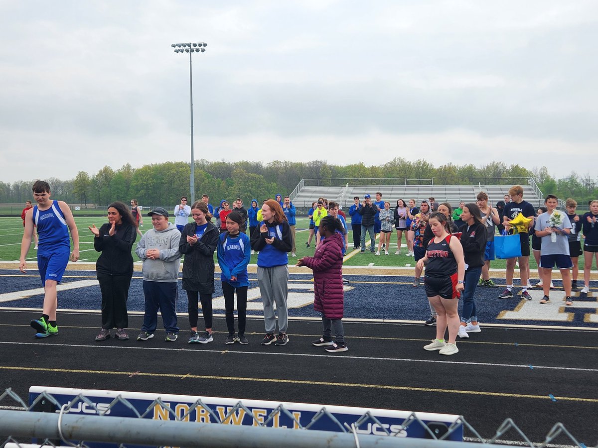 BHMSD_Brad's tweet photo. Excited for Bluffton High School's first Unified Sports Track Meet tonight at Norwell High School! 
Special congratulations to our senior, Angel! #GoTigersGo #oneBluffton https://t.co/5tostj4sVC