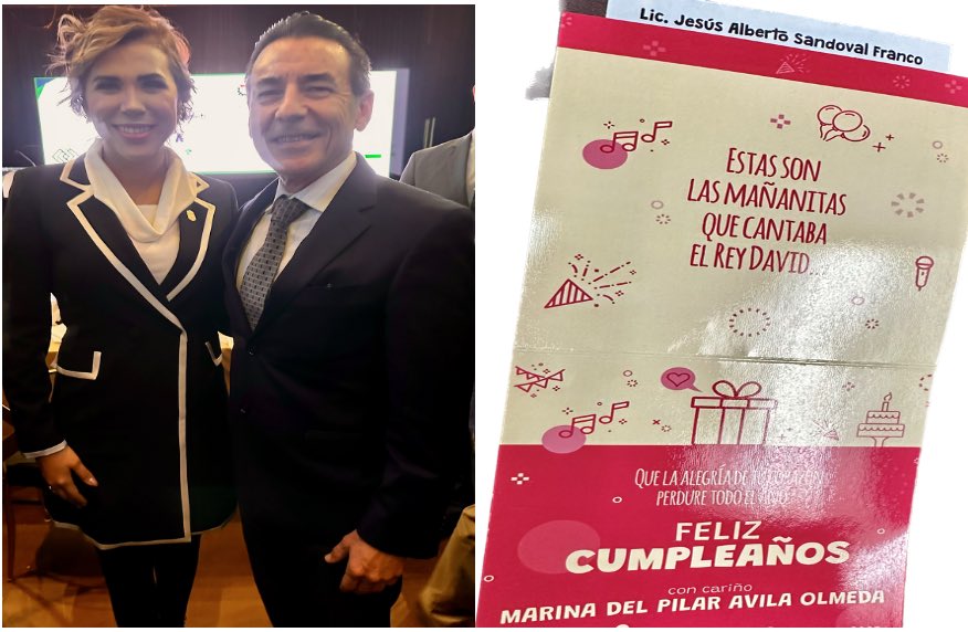 Agradezco la atención del envío de tarjeta de felicitación con motivo de mi cumpleaños, por parte de la Gobernadora Constitucional de Baja California, a quien tuve el gusto de saludar personalmente en reciente evento del Consejo Coordinador Empresarial