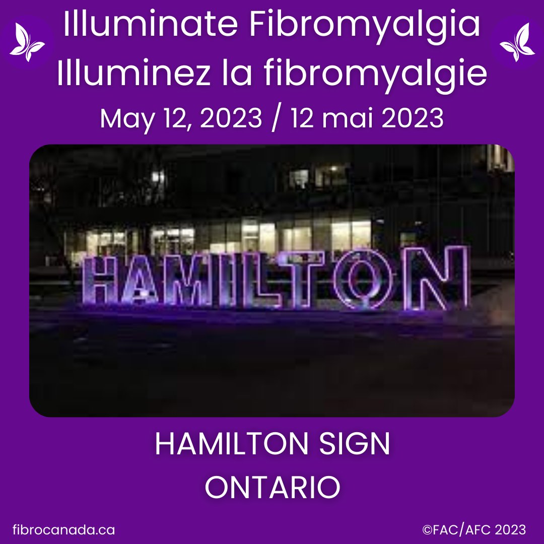 fibrocanada's tweet photo. Thank you Hamilton for helping #FAC raise #Awareness of #Fibromyalgia by lighting in purple May 12. 💜
Merci Hamilton d'avoir aidé #AFC à #sensibiliser à la #fibromyalgie en éclairant en violet le 12 mai. 💜
#cityofhamiltonsign #hamontsign @cityofhamilton https://t.co/5xMQfxlysz