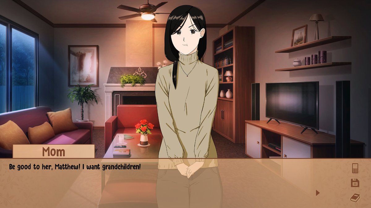 Unlike other VNs where your parents are practically non-existent, in HH, your parents will ALWAYS be there. Breathing down your neck...

#visualnovel #vndev #anime #screenshot #ScreenshotSunday #indiegame #indiedev