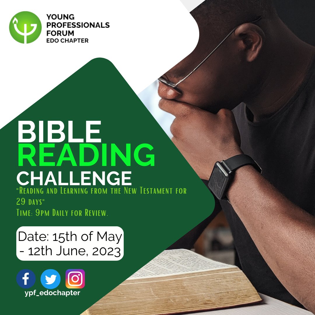 YPFEdoChapter's tweet photo. Click on the link to join the group for the Bible reading exercise.
https://t.co/wZsj9P6Vzk
Invite your friends to be a part of this Life transforming exercise.
#YPFEdochapter
#Biblereadingchallenge https://t.co/ajPagkqW66