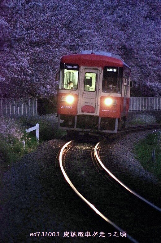 eTGlKbIxsfr4nQ6's tweet photo. 🌸満開の夜桜
線路を光らせてお遊び〜
甘木鉄道 2023/4/1
#甘木鉄道
#甘木鉄道立野駅
#ar303
#さくら
#桜
#サンポー食品
#基山町 https://t.co/au2MSIZir1