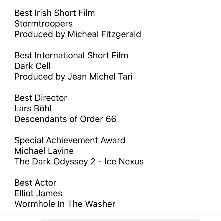 Big congratulation to our own Elliot James for being awarded Best Actor at the May the 4th Sci Fi festival for the film Wormhole in the Washer. #Wormholeinthewasher #maythe4thScififestival #elliotjames #bestactor
