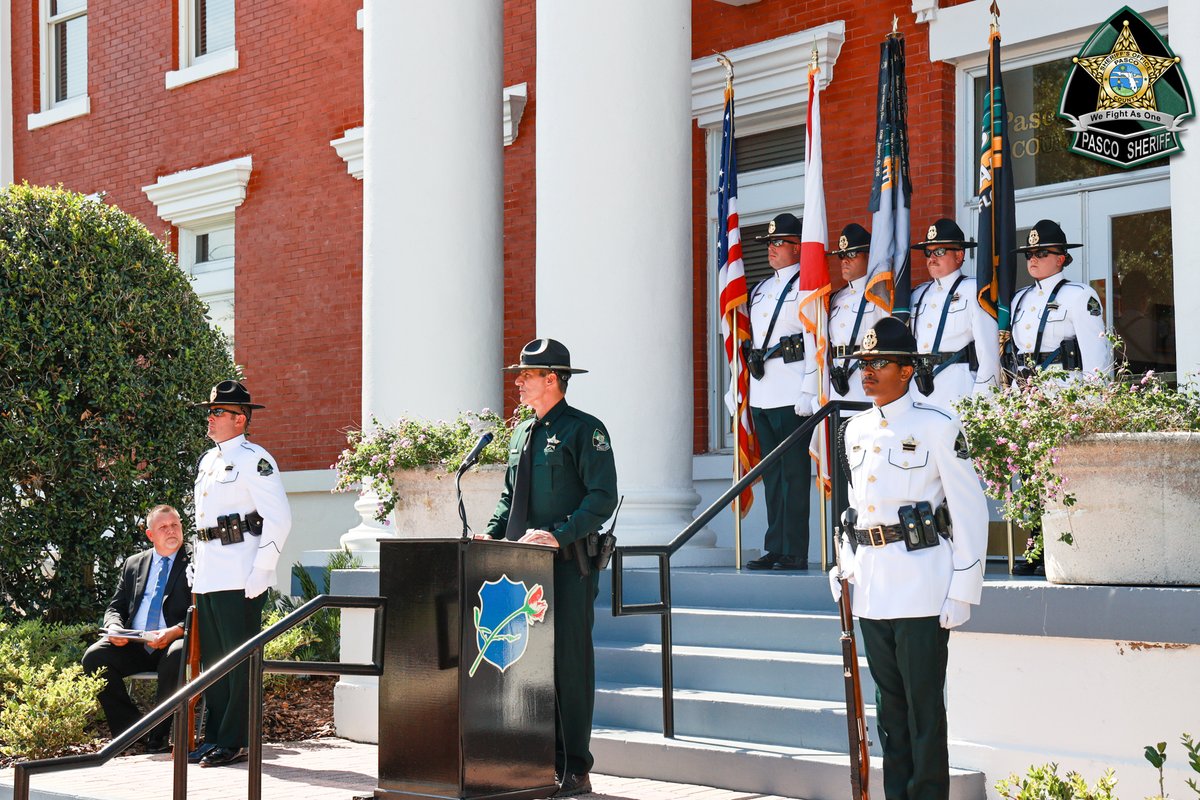 PascoSheriff's tweet photo. The annual Pasco County Fallen Law Enforcement Officers Memorial was held last week at the Historic Dade City Courthouse. In memory of the brave heroes who died in the line of duty, PSO and other local law enforcement agencies gathered to reflect on their lives and legacies. https://t.co/7YHgCCpPUZ