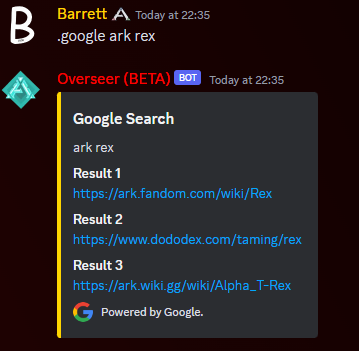 alanbarrettdev's tweet photo. Integrated google search into my discord bot today! #Python  #coding  #Google https://t.co/NUDQny3ntJ