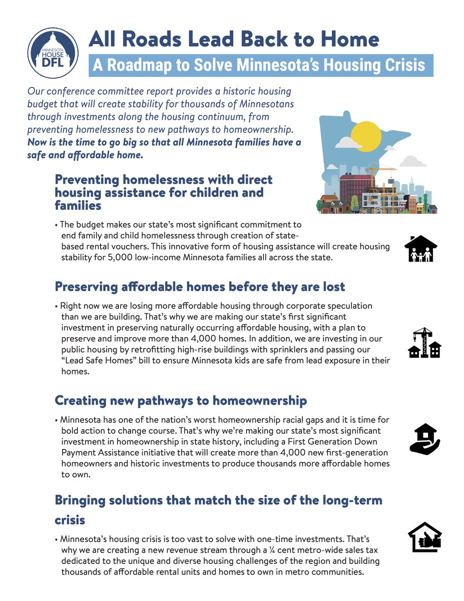 melissahortman's tweet photo. The Housing Budget delivers the largest investment in housing in state history, including both rental assistance &amp; first-generation homebuyer assistance. All Minnesotans deserve a safe and affordable place that they can call home. https://t.co/Kdi10ljWeT