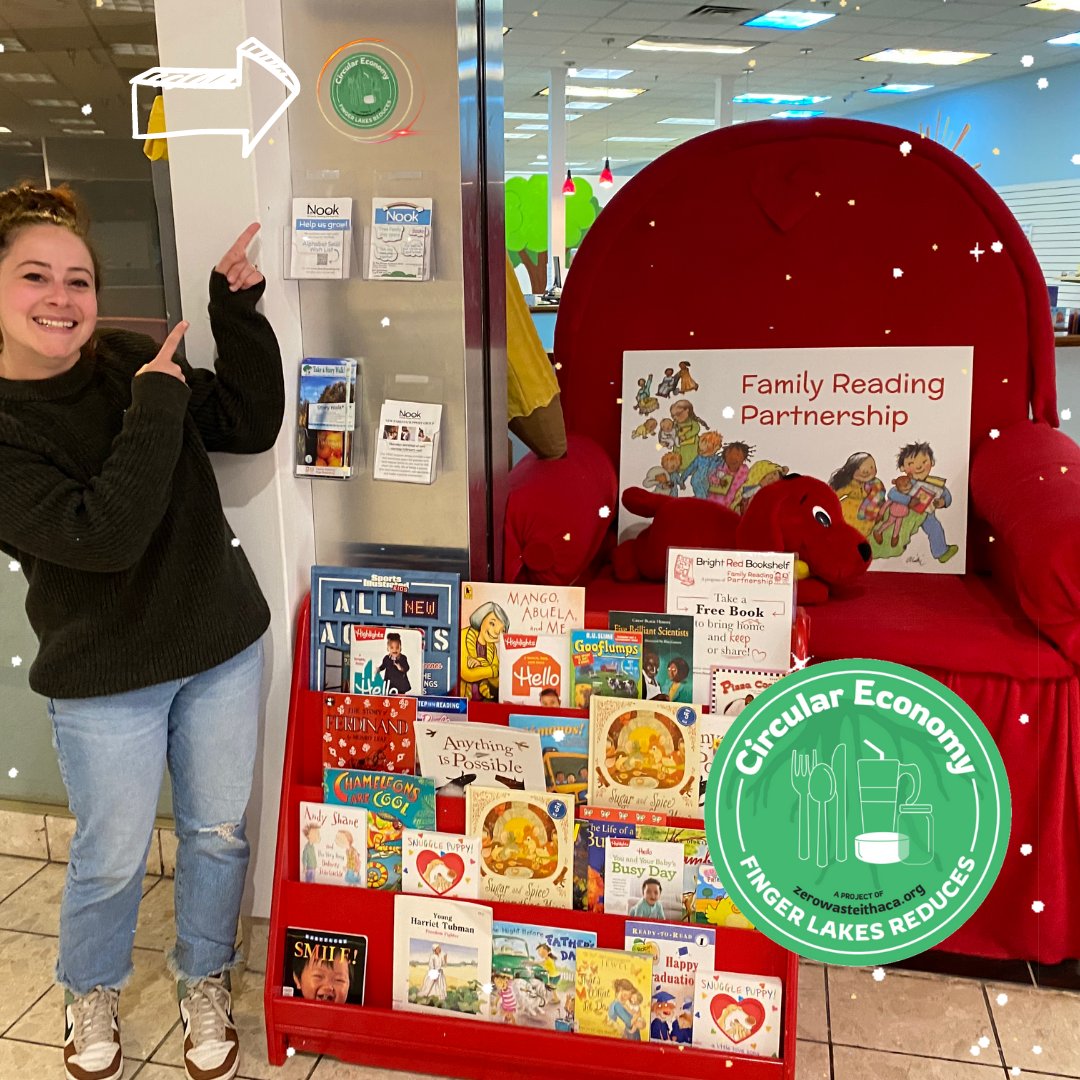 ZeroWasteIthaca's tweet image. Family Reading Partnership just received our circular economy sticker! 💚📚❤️ 

Located inside the Ithaca Mall, Family Reading Partnership is a non-profit community organization that reuses gently used books.  

#TwIthaca #ZeroWaste #ReduceReuse #Community