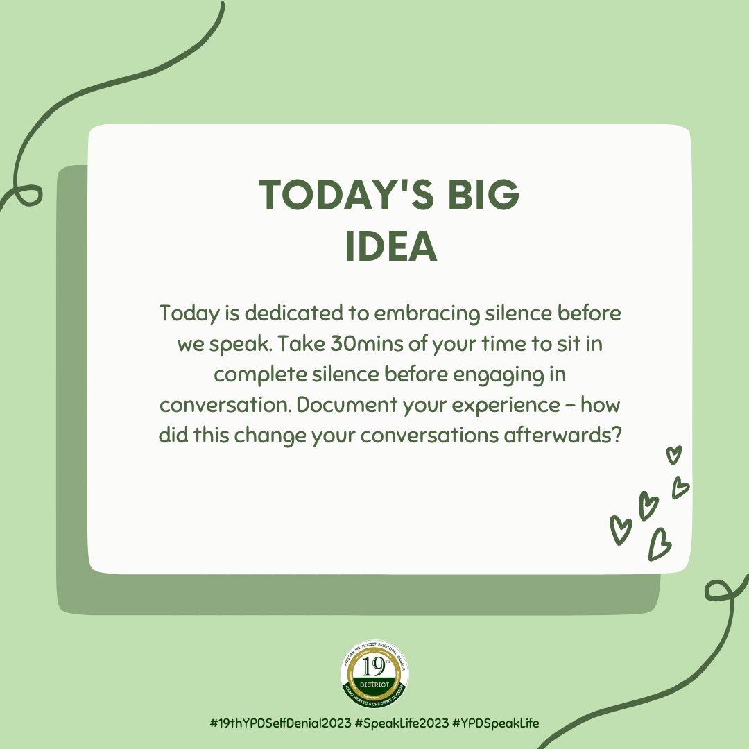 Ypd19th's tweet image. 09 MAY - SD WEEK - SPEAK LIFE - SPEAK SLOWLY Join us in our daily devotion + fast and daily activity by using the hashtags #19thYPDSelfDenial2023 #SpeakLife2023 #YPDSpeakLife on our social platforms Listen to our SD Playlist on Spotify bit.ly/19thYPDSpeakli…