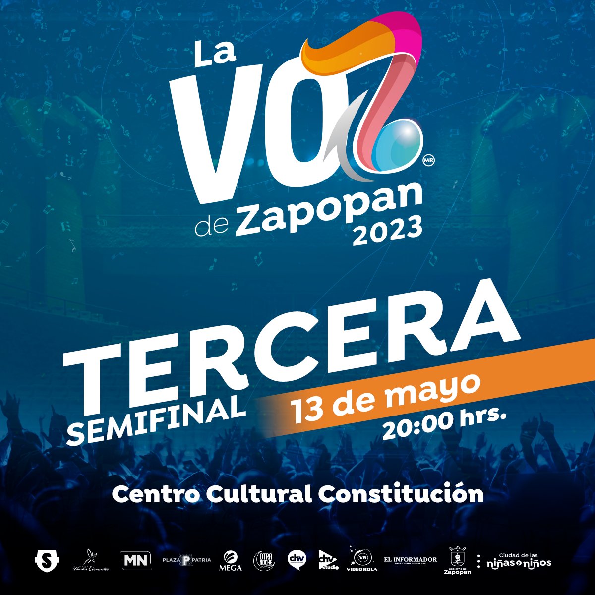Estamos cerca de vivir las semifinales de La Voz de Zapopan 2023. 🎤⭐️  

El 13 de mayo te esperamos en el Centro Cultural Constitución para que disfrutes la tercera de ellas y conozcas a quienes pasan a la final. 👨🏻‍🎤