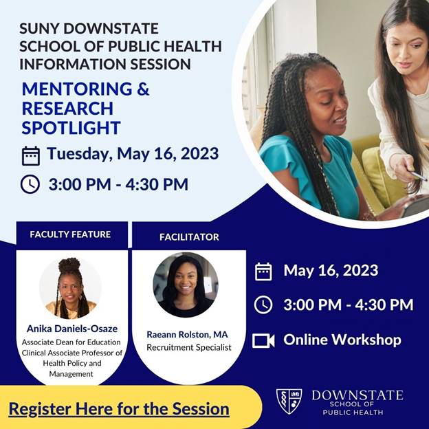 DownstateSPH's tweet photo. Please JOIN US on Tuesday, May 16th at 3:00pm virtually for the #SUNYDownstate School of #PublicHealth Information Session!
FREE REGISTRATION:
https://t.co/5JECSJ5POT
#downstatesph #onlineworkshop #SPHInfoSession #MPH #DrPH #PublicHealthProgram #PublicHealthAdvancedCertificate https://t.co/hUQaMS4ucv