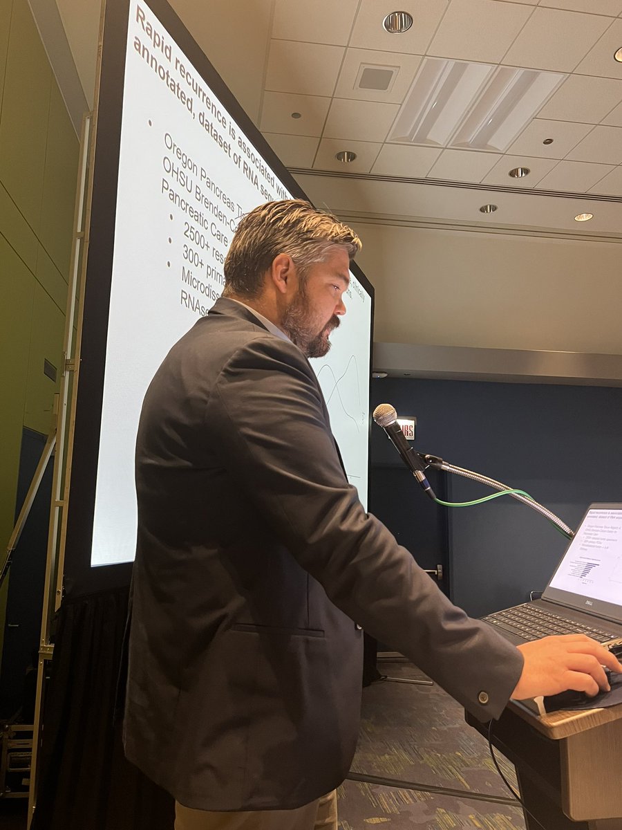 <a href="/PatrickJWorth/">Patrick J. Worth, MD</a> @OHSUsurgery <a href="/OHSUKnight/">OHSU Knight Cancer Institute</a> @OHSUpancreatic presenting his work on rapid recurrence of #PDAC <a href="/SSATNews/">SSAT</a> Best of HPB session #DDW2023. Is there a phenotype that can be identified and exarcebated by surgery?