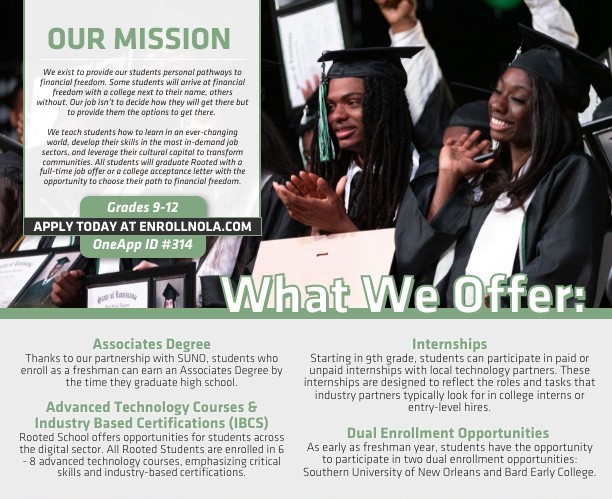 rootedschool's tweet photo. 🧵How many high schools in New Orleans start preparing students for a career path even before college? Rooted New Orleans does! 

Come see our unique model in action today. Schedule a tour by calling 504-383-4654 or emailing frontoffice@rootedschool.org. https://t.co/YyVgS9px1K