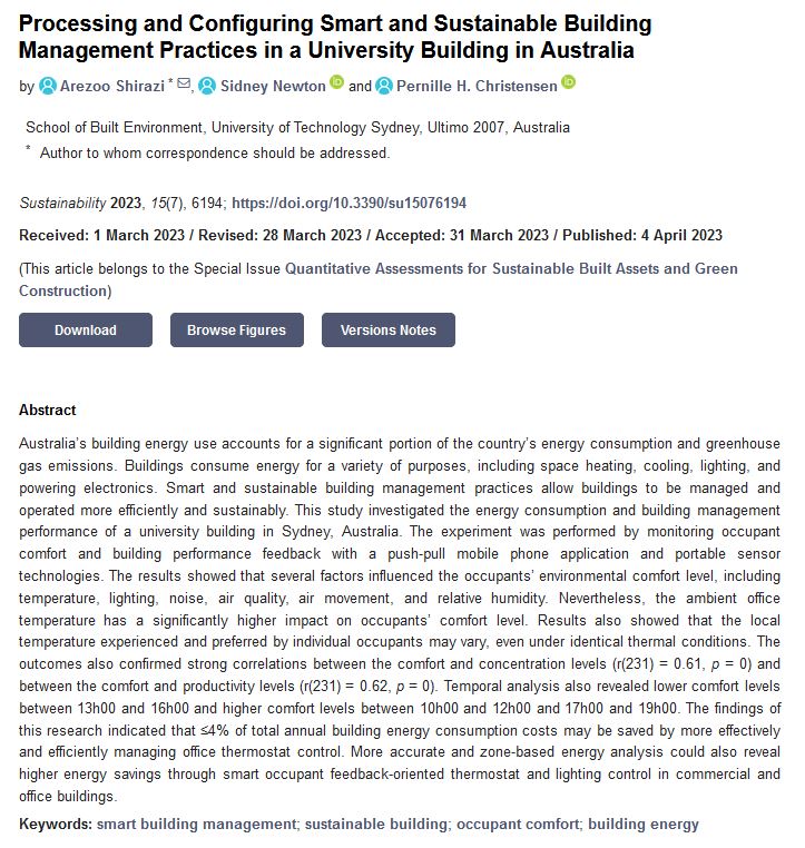Sus_MDPI's tweet image. #EditorialChoice

Processing and Configuring Smart and Sustainable Building Management Practices in a University Building in Australia 

by Arezoo Shirazi, et al.

mdpi.com/2071-1050/15/7…

#smartbuildingmanagement #sustainablebuilding #occupantcomfort #buildingenergy